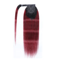 Black Ombre Red Straight Wrap Around Ponytail Human Hair Extensions, Invisible Magic Tape Ponytail Hair Piece for Black Women