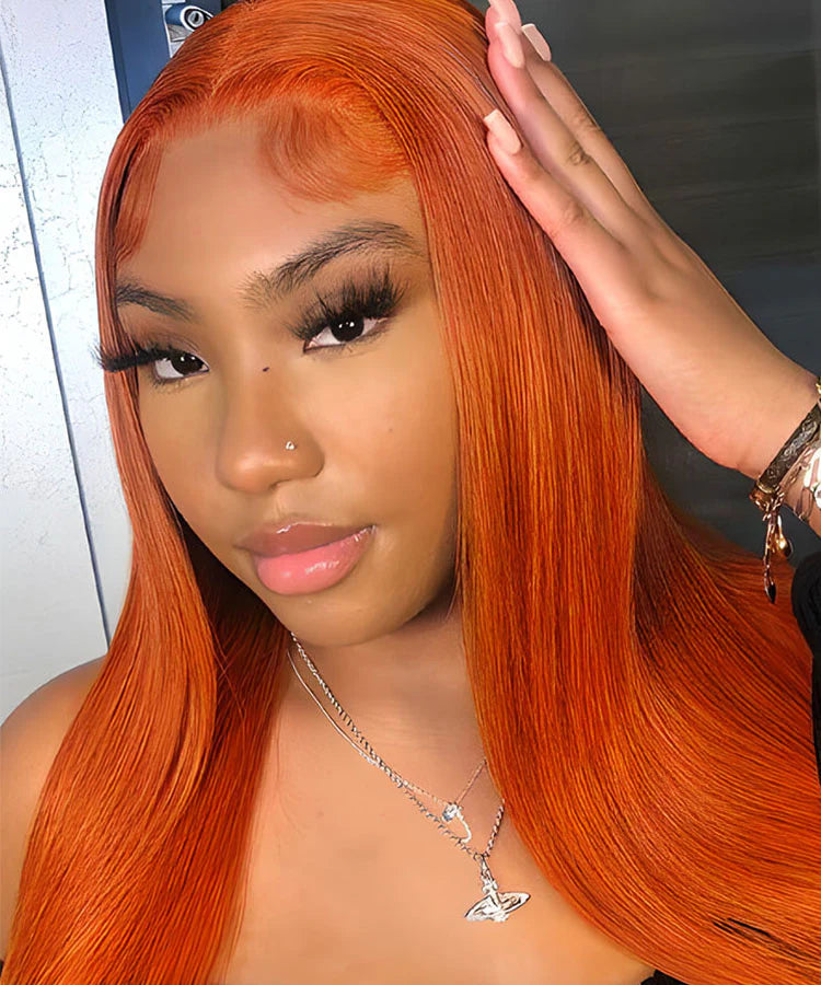 #350 Ginger Orange Straight Human Hair 4x4 Lace Closure Wig