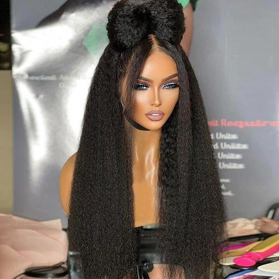 Kinky Straight Virgin Human Hair 13x4 Lace Frontal Wig
