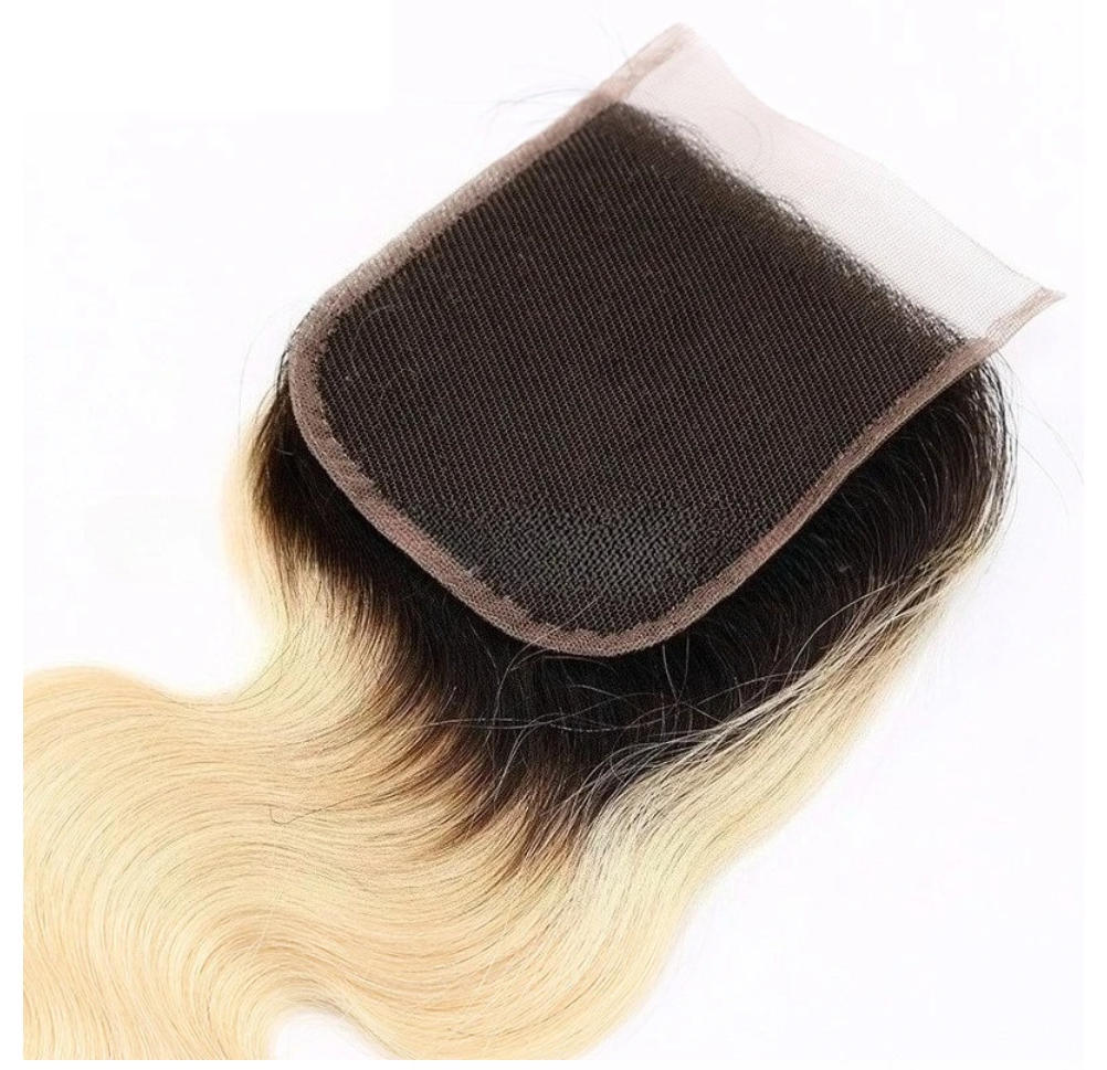 Ombre T1b/613 Dark Roots Body Wave Human Hair 4x4 Lace Closure