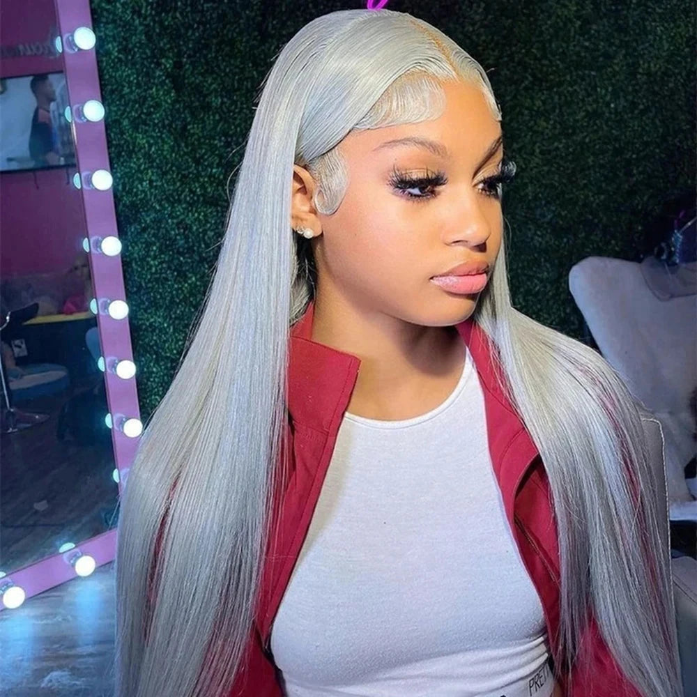 Grey Straight Human Hair 13x4 Lace Frontal Wig