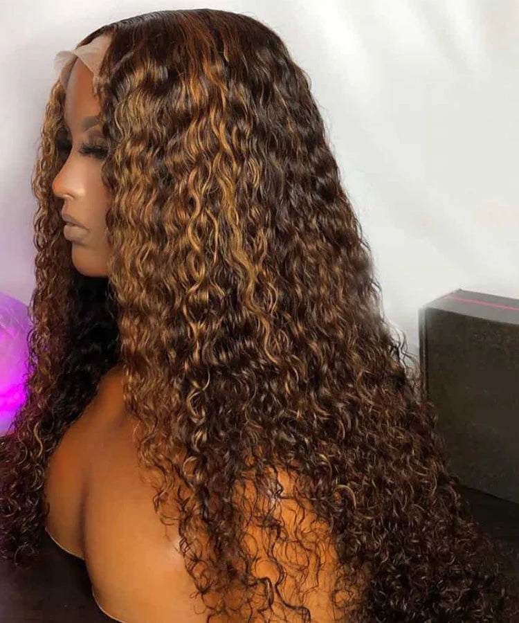 P4/27 Highlight Water Wave Human Hair 13x4 Lace Frontal Wig