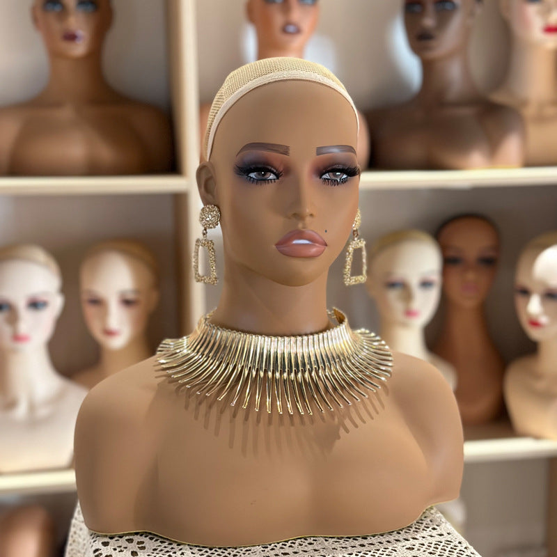 Realistic Female Brown Color Mannequin Head Stand DE-410-DC