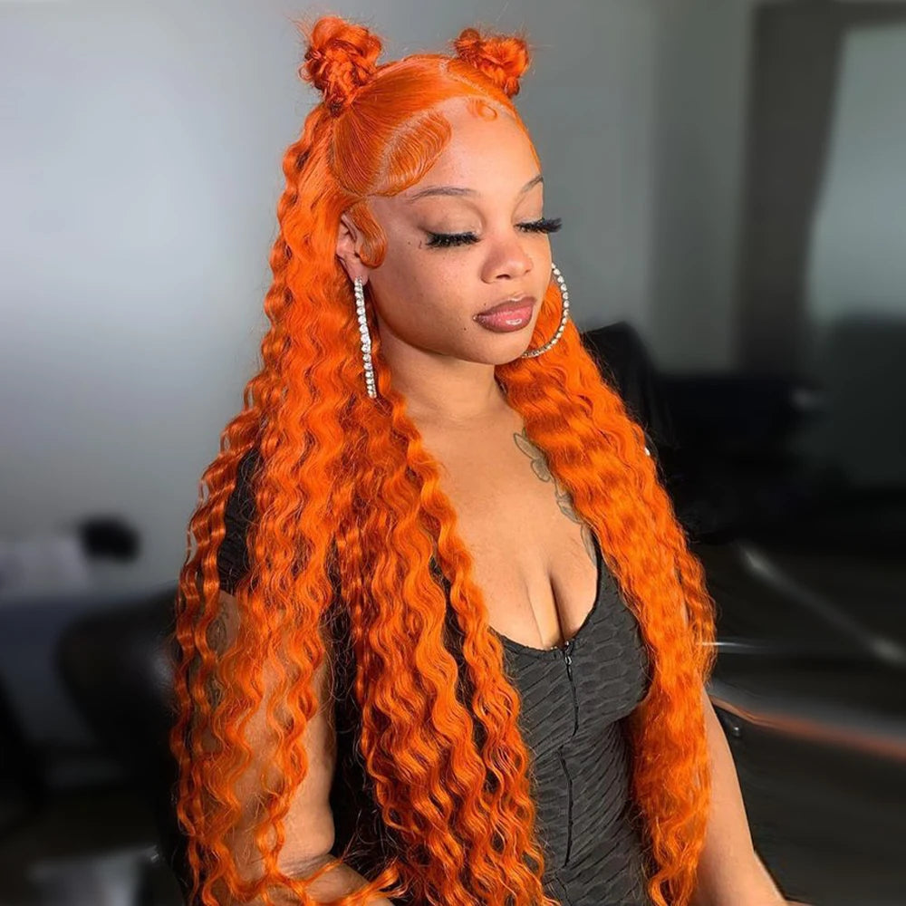 #350 Ginger Orange Color Deep Wave Human Hair 4x4 Lace Closure Wig