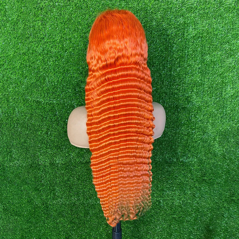 #350 Ginger Orange Color Deep Wave Human Hair 4x4 Lace Closure Wig