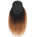 Black Ombre Honey Blonde Deep Curly Drawstring Ponytail Human Hair Extensions, Breathable Mesh Ponytail Hair Piece for Black Women
