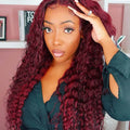 #99J Burgundy Color Deep Wave Human Hair 4x4 Lace Closure Wig
