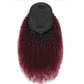 Black Burgundy Deep Curly Drawstring Ponytail Human Hair Extensions, Breathable Mesh Ponytail Hair Piece for Black Women