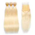 613 Blonde Straight Human Hair 3 Bundles with 4x4 Lace Closure