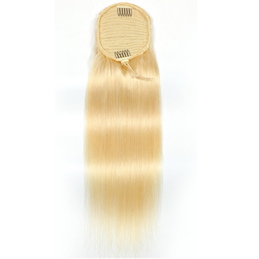 613 Blonde Straight Drawstring Ponytail Human Hair Extensions, Breathable Light Mesh Ponytail Hair Piece for Black Women