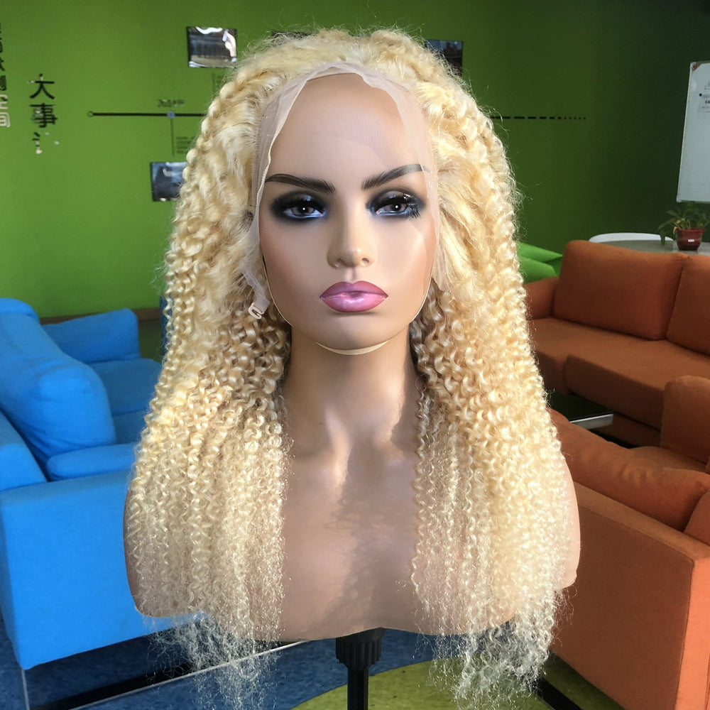 613 Blonde Kinky Curly Human Hair 13x4 Lace Front Wigs
