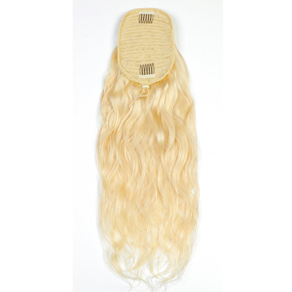 613 Blonde Body Wave Drawstring Ponytail Human Hair Extensions, Breathable Light Mesh Ponytail Hair Piece for Black Women