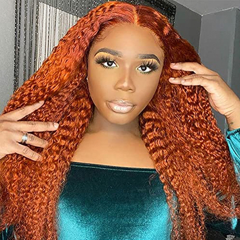 #350 Ginger Orange Color Brazilian Curly Virgin Human Hair 13x6 Lace Frontal Colorful Human Hair Wigs