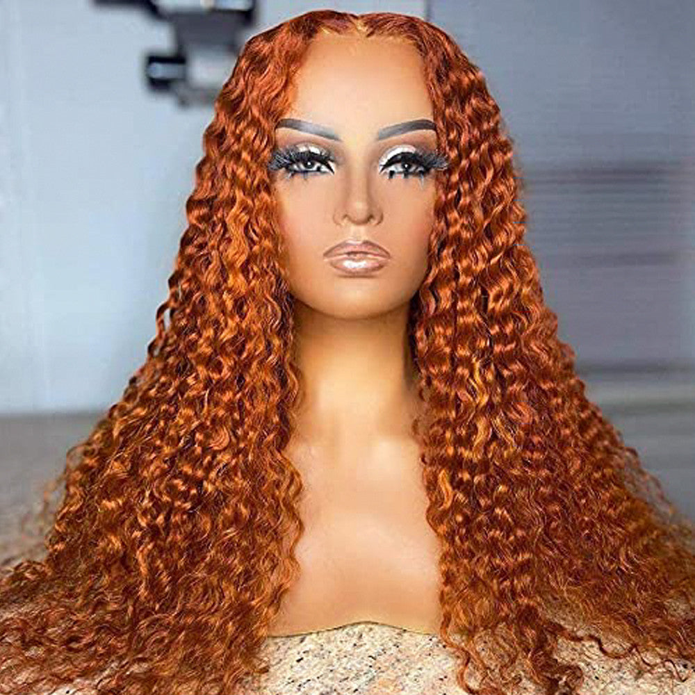 #350 Ginger Orange Color Brazilian Curly Virgin Human Hair 13x6 Lace Frontal Colorful Human Hair Wigs