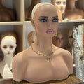 Realistic Female Brown Color Mannequin Head Stand DE-487-BX2