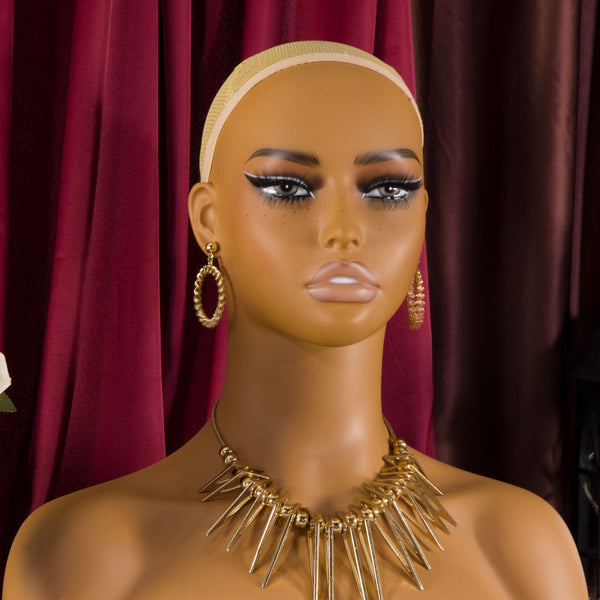 Realistic Female Brown Color Mannequin Head Stand  DE-410-YH1