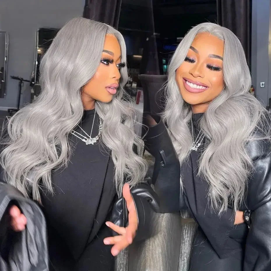 Grey Body Wave Human Hair 13x4 Lace Frontal Wig