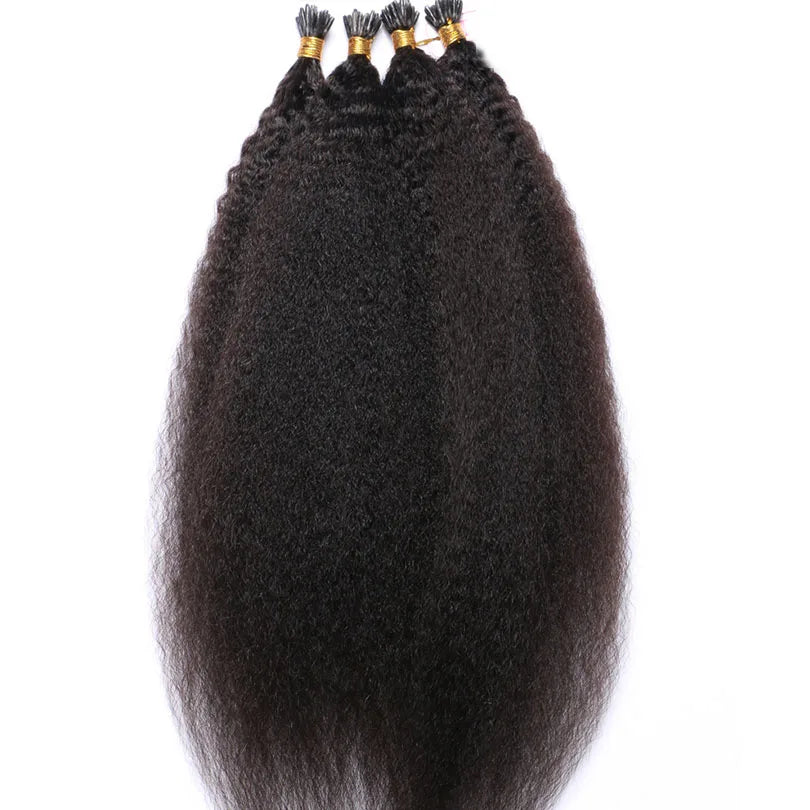 I Tip Kinky Straight Human Hair Extensions 100g Dark Color #1~#12