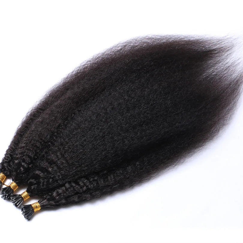 I Tip Kinky Straight Human Hair Extensions 100g Dark Color #1~#12