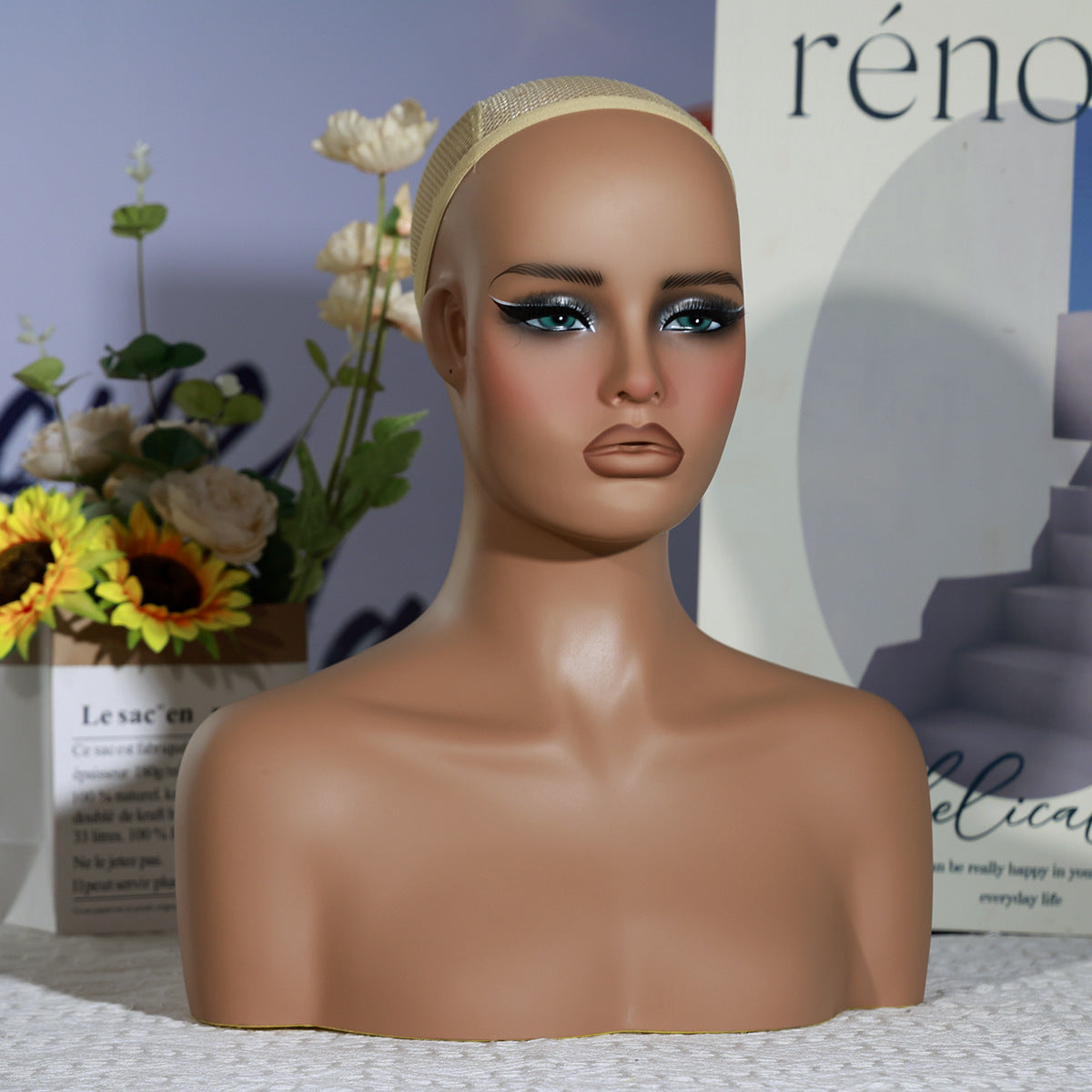 Realistic Female Mannequin Heads Stand DC-487-BX3
