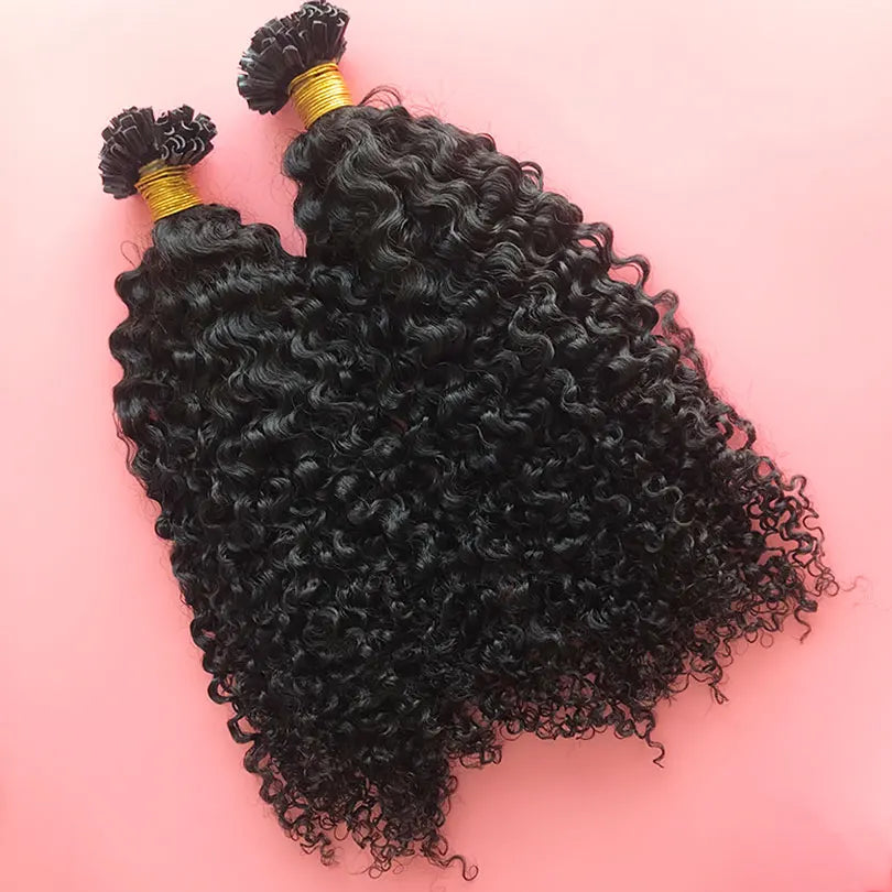 U Tip Curly Human Hair Extensions 100g Dark Color #1~#12