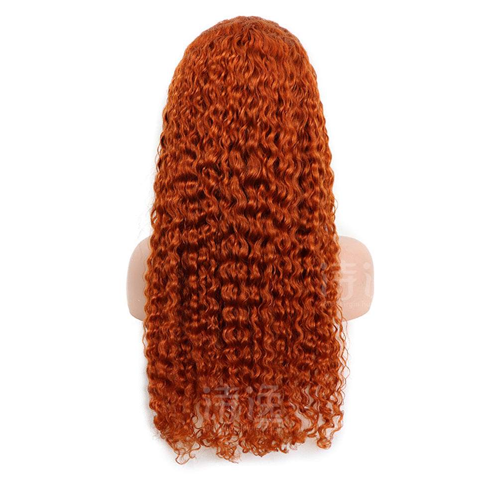 #350 Ginger Orange Color Water Wave Human Hair 4x4 Lace Closure Wig