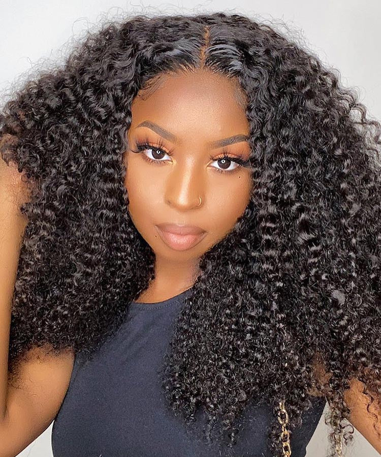 Kinky Curly Virgin Human Hair 4x4 Lace Closure Wig