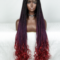 Long Ombre 1b-Purple-Red Afro Twist Synthetic Hair Full Lace Braid Wig