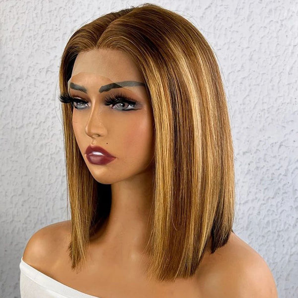 12A Double Drawn P4/27 Highlight Short Bob Human Hair 4x4 5x5 13x4 Lace Front Wig