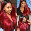 T1b/99J Ombre Burgundy Straight Human Hair 13x4 Lace Frontal Wig