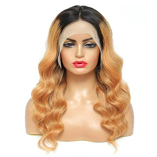 Ombre T1b/27 Long Body Wave Human Hair 13x6 Lace Frontal Hair Wigs