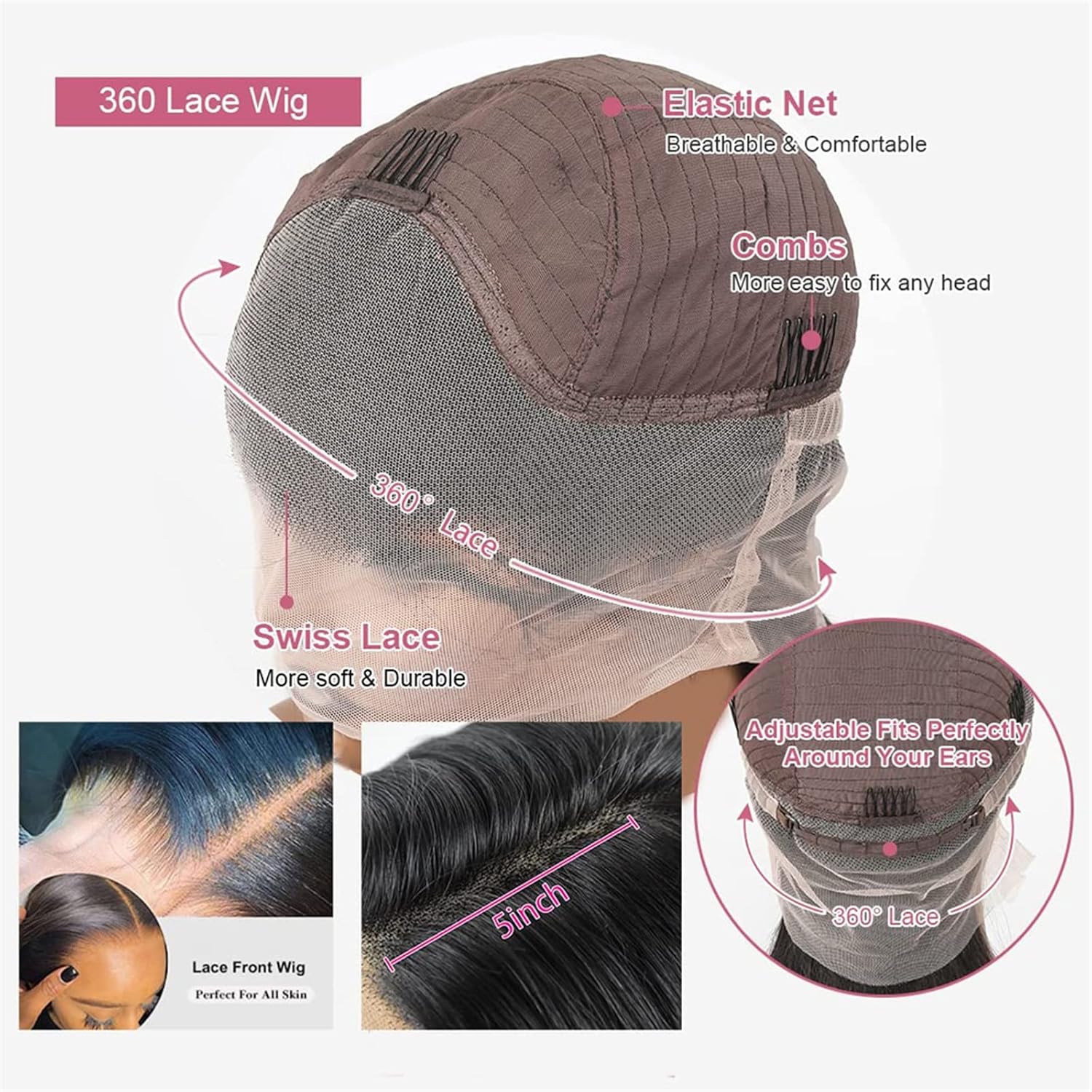 Brazilian Water Wave Virgin Human Hair 360 Full Lace Front Wigs