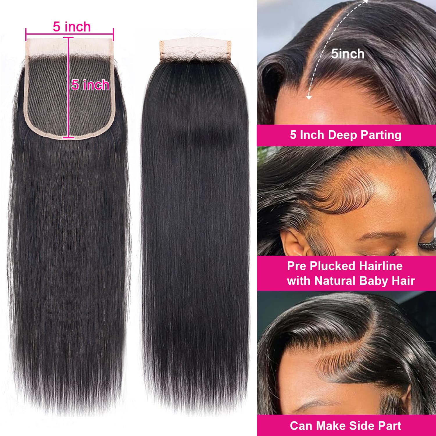 Brazilian Straight Virgin Human Hair 5x5 Lace Closure
