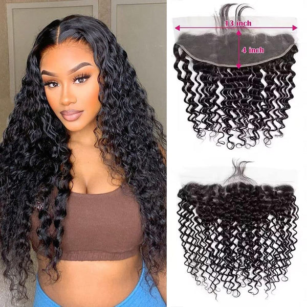 Brazilian Deep Curly Virgin Human Hair 13x4 Lace Frontal Closure