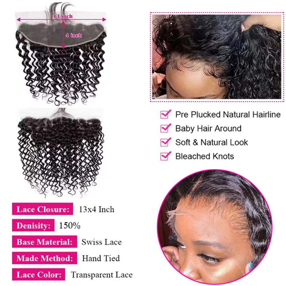Brazilian Deep Curly Virgin Human Hair 13x4 Lace Frontal Closure