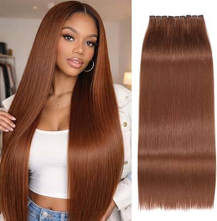 #30 Light Auburn Brown 100% Vietnamese Human Hair 13x6 Straight Lace Front Wig, Natural Hairline,  10-32 Inch