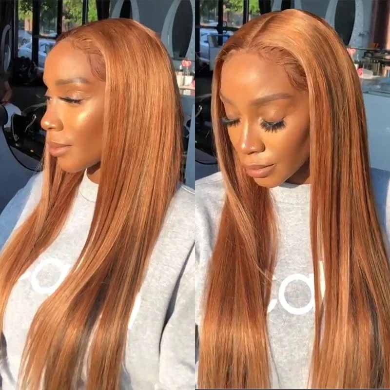 #30 Light Auburn Brown 100% Vietnamese Human Hair 13x6 Straight Lace Front Wig, Natural Hairline,  10-32 Inch