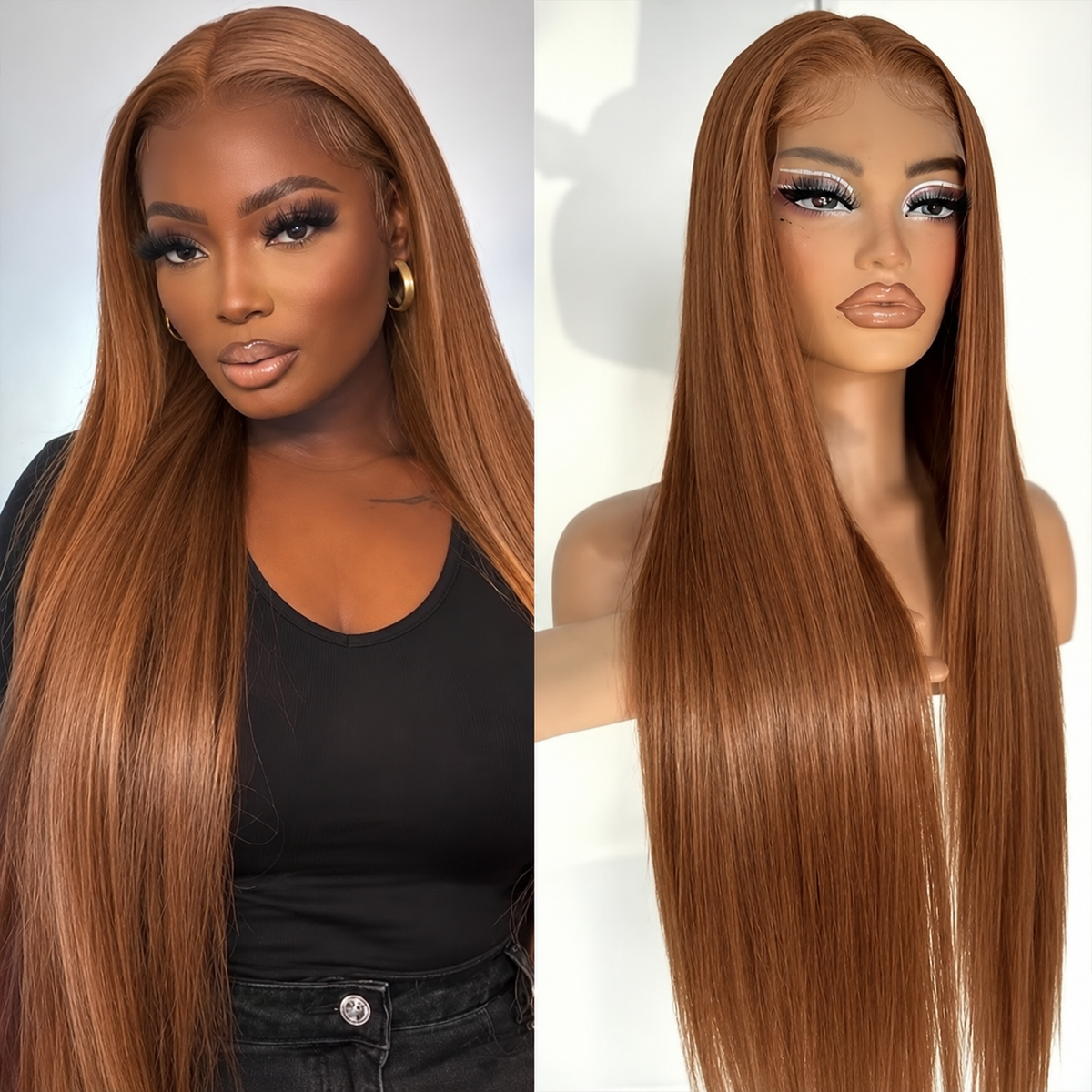 #30 Light Auburn Brown 100% Vietnamese Human Hair 13x6 Straight Lace Front Wig, Natural Hairline,  10-32 Inch