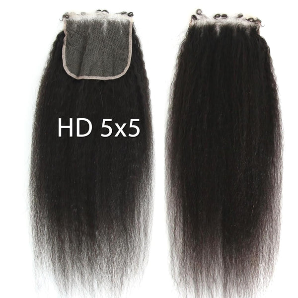 Brazilian Kinky Straight Virgin Human Hair 5x5 HD Lace Closure