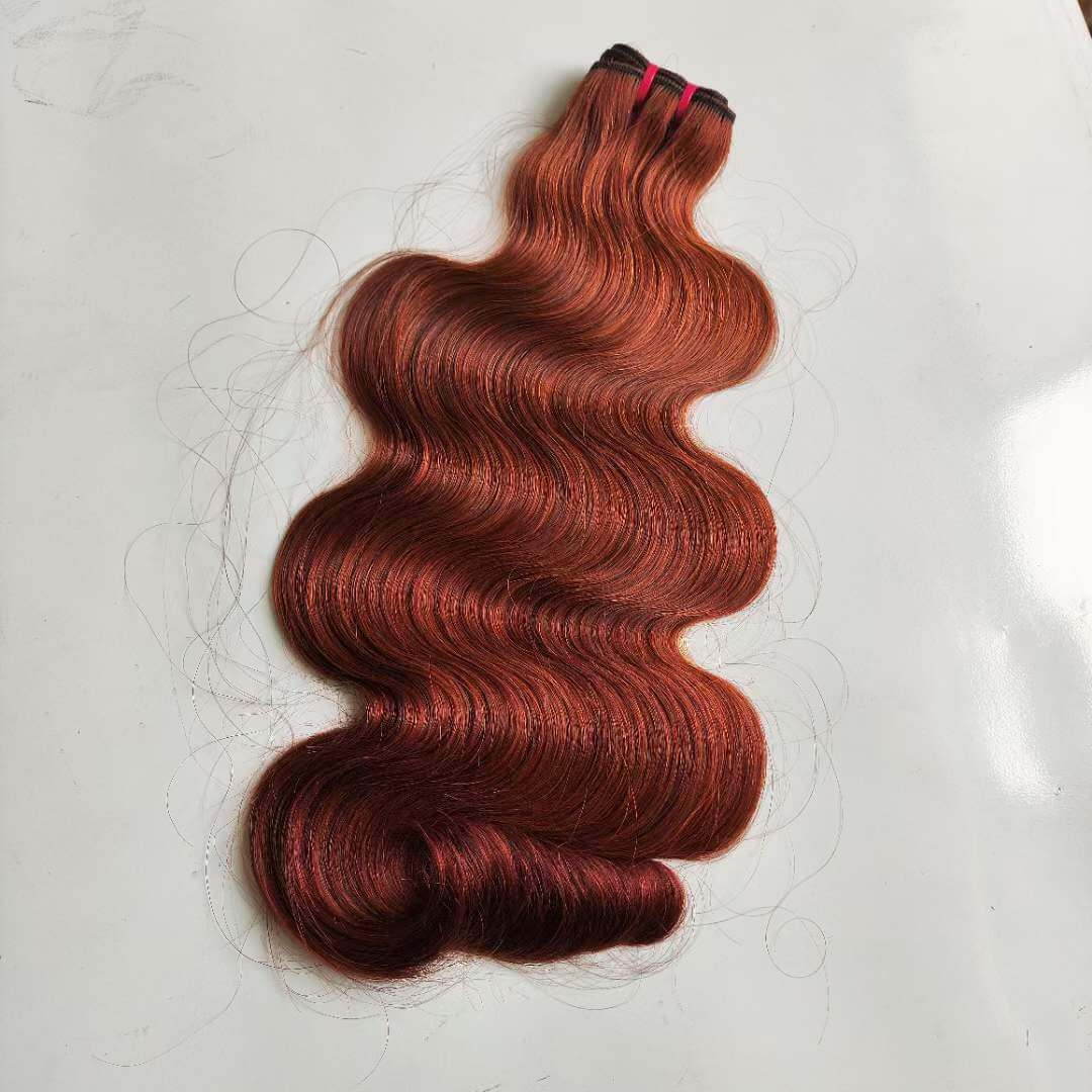 15A Double Drawn Body Wave Human Hair Bundle Extensions #33 Dark Auburn Hair Color
