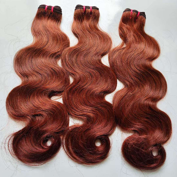 15A Double Drawn Body Wave Human Hair Bundle Extensions #33 Dark Auburn Hair Color