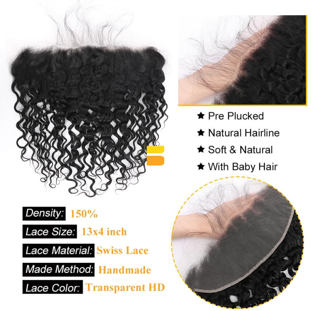 Brazilian Water Wave Virgin Human Hair 13x4 Lace Frontal Closure