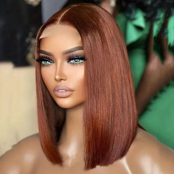 12A Double Drawn #4 Brown Short Bob Human Hair 4x4 5x5 13x4 Lace Front Wig