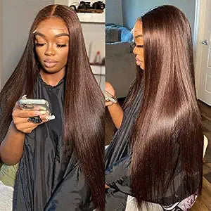 #4 Chocolate Brown  Brazilian Straight  Human Hair 13x6 Lace Frontal Hair Wigs,10-30Inch