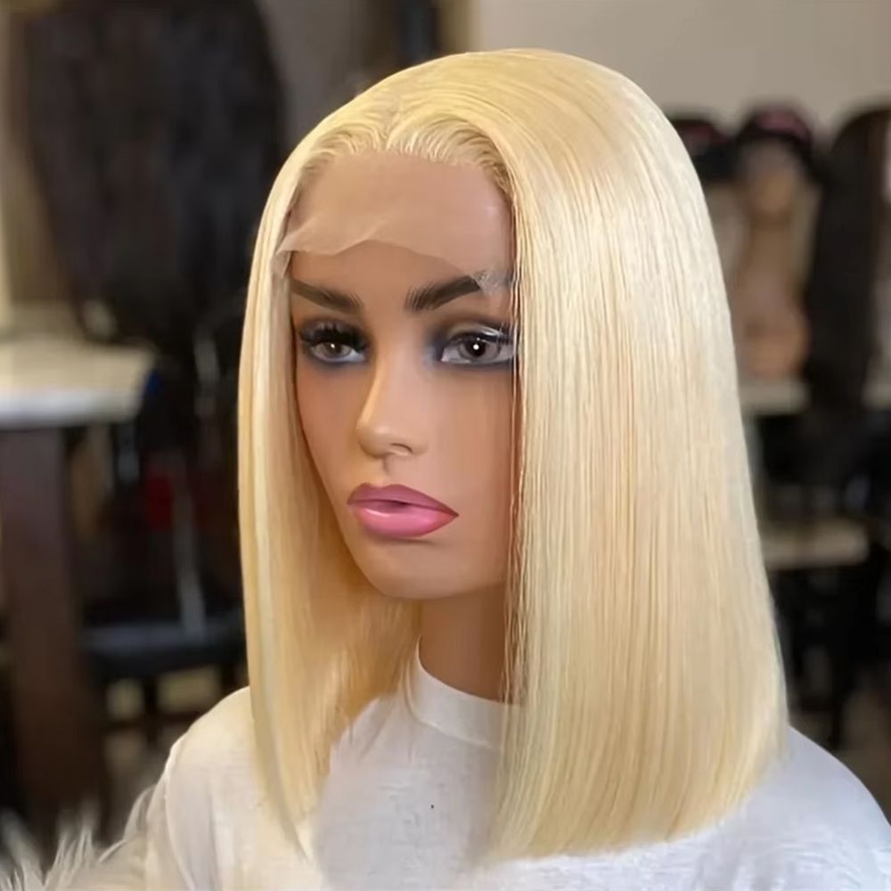 613 Blonde Short Bob Wigs 100% Human Hair 13x4 Lace Frontal Wigs