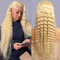 Full Lace 100% Handmade 613 Blonde Deep Wave Curly Pre Plucked HD/Transparent Full Lace Human Hair Wigs