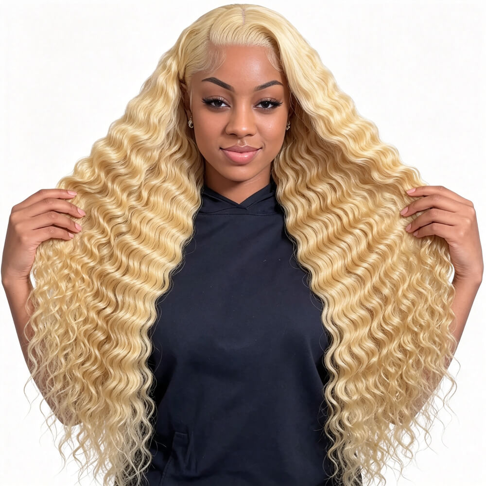 Full Lace 100% Handmade 613 Blonde Deep Wave Curly Pre Plucked HD/Transparent Full Lace Human Hair Wigs