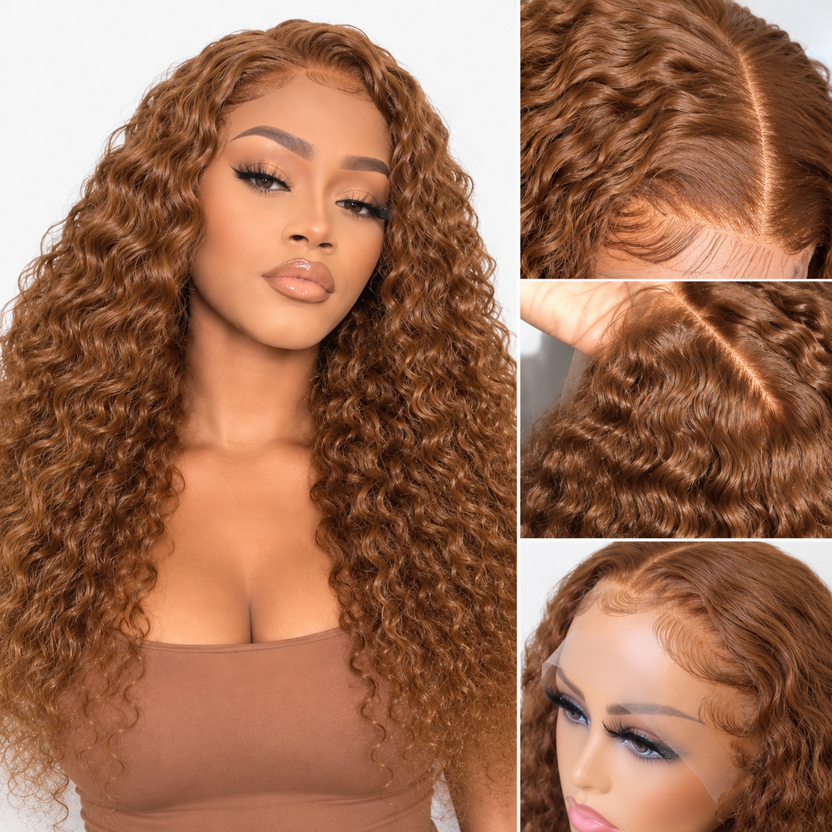 #8 Medium Light Brown Brazilian Deep Wave Virgin Human Hair 13x6 Lace Frontal Colorful Human Hair Wigs,12-32Inch