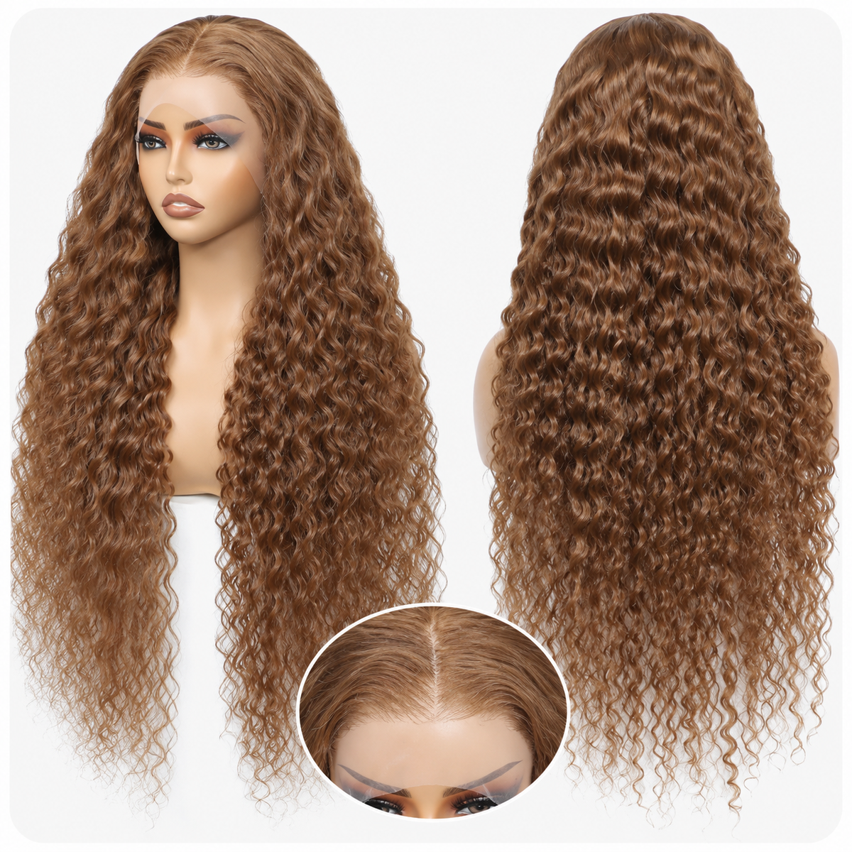 #8 Medium Light Brown Brazilian Deep Wave Virgin Human Hair 13x6 Lace Frontal Colorful Human Hair Wigs,12-32Inch