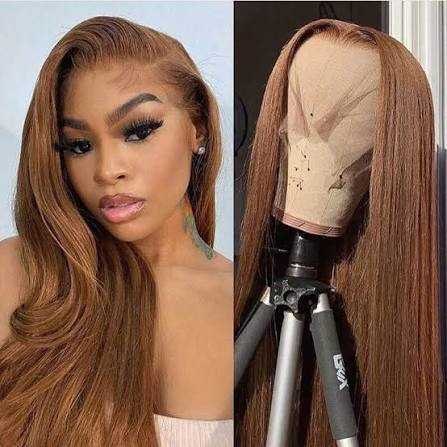 #6 Light Brown 100% Brazilian Human Hair 13x6 Straight Lace Front Wig, Natural Hairline,  10-32 Inch